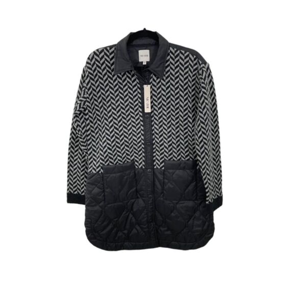 NWT Nic+Zoe Quilted Mix Media Coat Size SMALL Knit Black Patch Pocket - Picture 4 of 13
